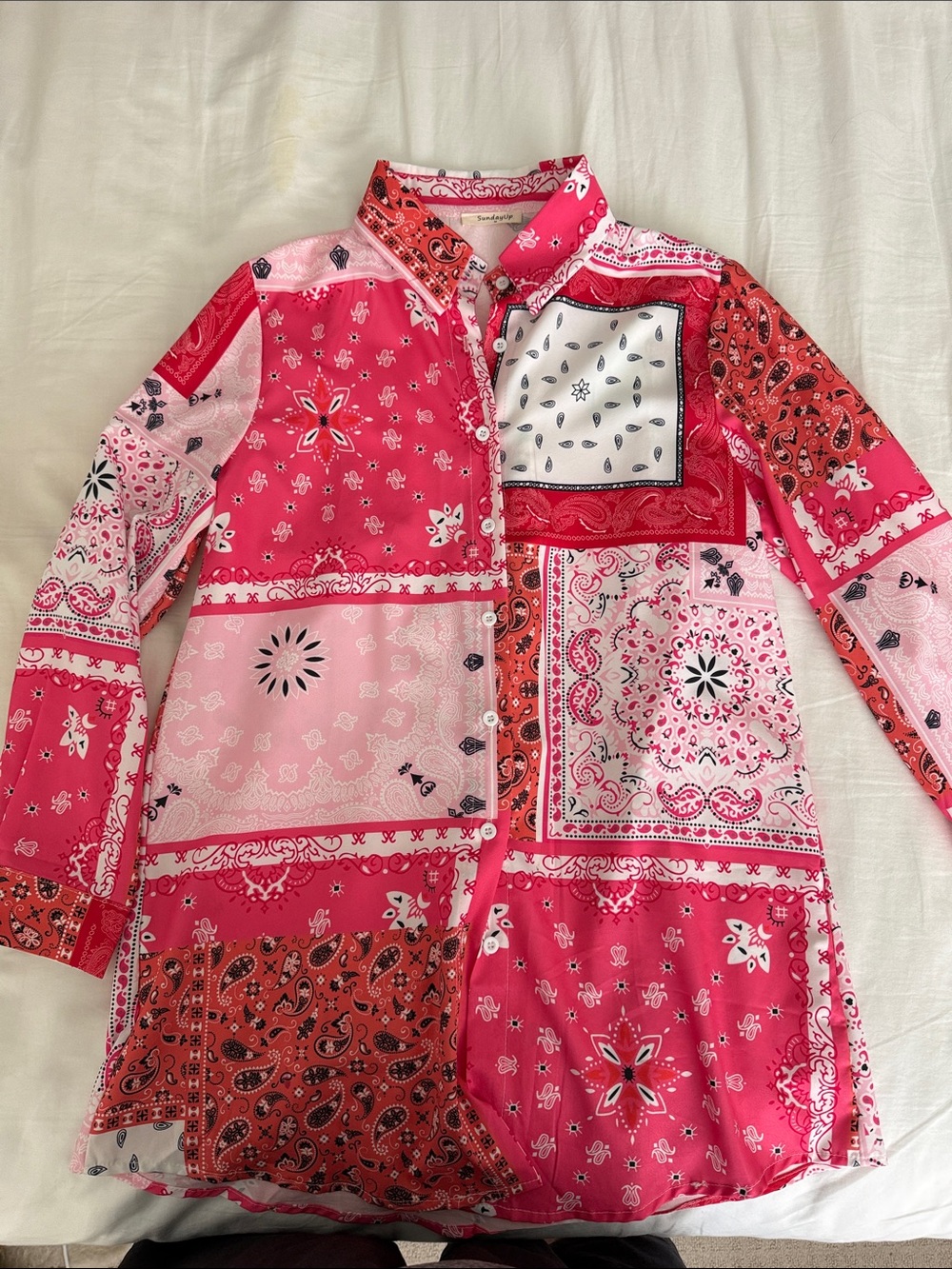 SundayUp Coral and Hot Pink Bandana Print Shirt